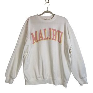 Reflex Malibu Crew Neck Mens Sweatshirt Size Large White Pink Yellow T127